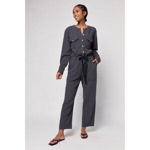 Faherty Women M Dream Organic Cotton Jumpsuit Button Pockets Charcoal Gray Money